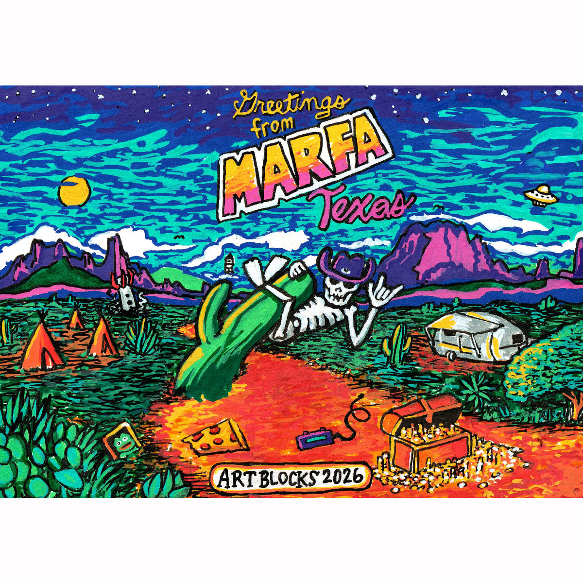 "greetings from marfa 2026" limited print by desultor