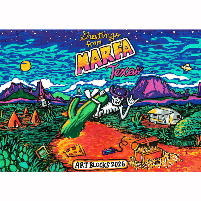 "greetings from marfa 2026" limited print by desultor